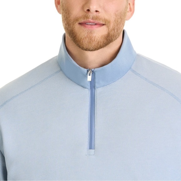 Van Heusen Essential Stain Shield Pique Quarter Zip Pullover in Ashley Blue 3XLT - Picture 3 of 11
